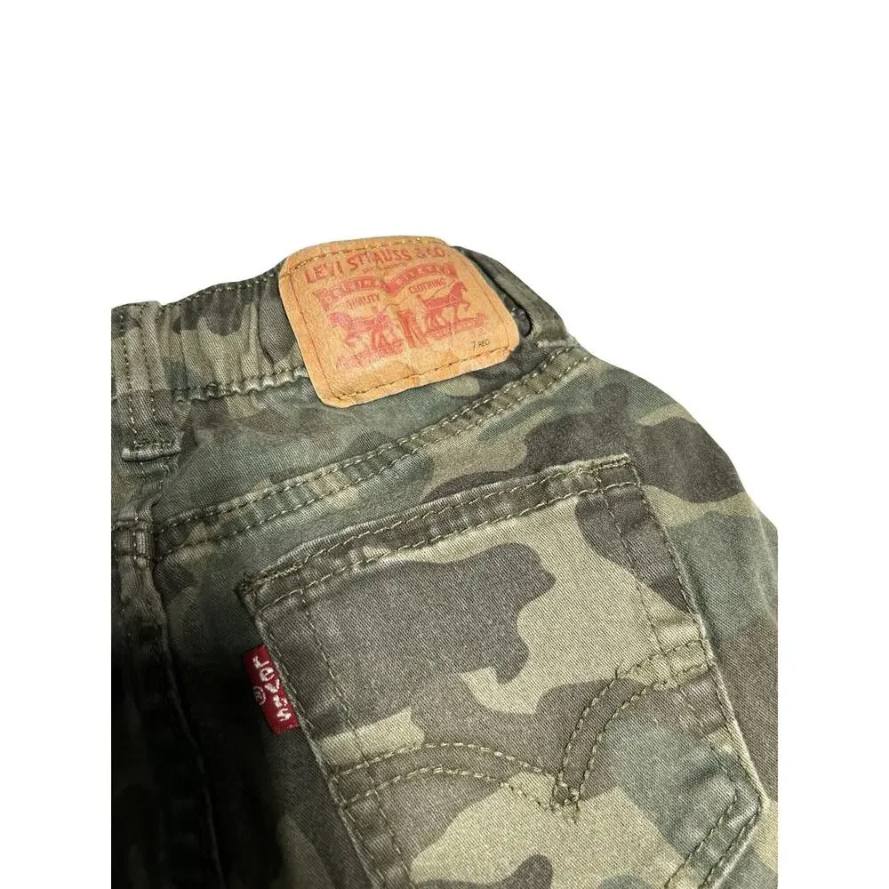 Levi’s Kids Camo Jogger Pants Size 7 Green Stretch Pull On Elastic Waist Cotton